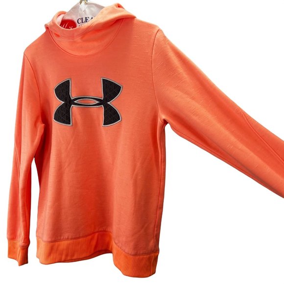 Under Armour Hoodie Pullover sz M Loose Funnel Neck Scuba Hood Logo Coral - Picture 4 of 6